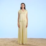 Pantaloni donna in raso colore giallo Crochè