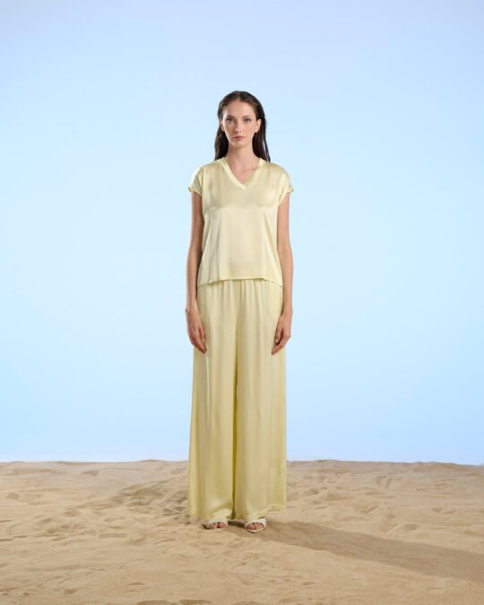 Pantaloni donna in raso colore giallo Crochè