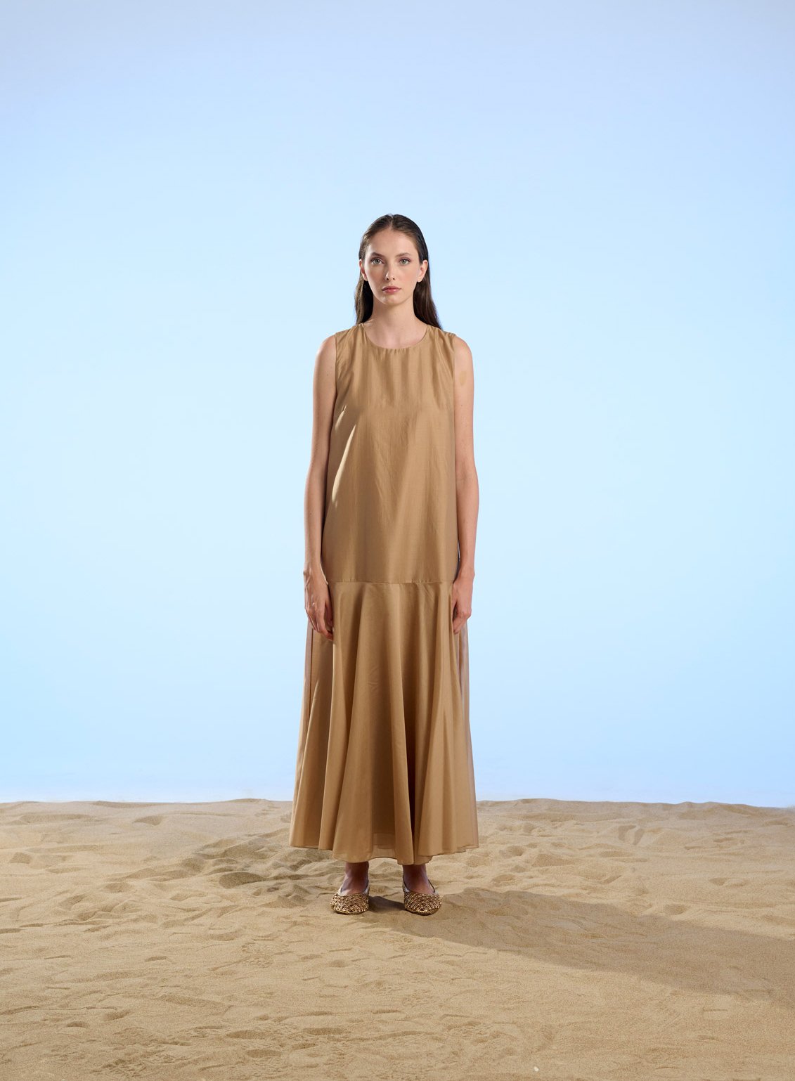 Abito Lungo Balze Voile Crochè donna colore beige