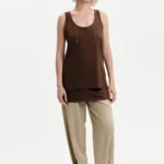 Pantaloni donna in misto lino con bottone all'orlo White Wise