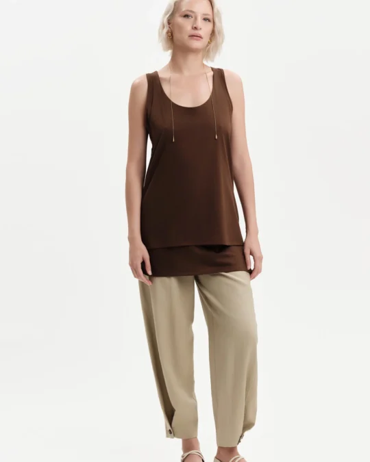 Pantaloni donna in misto lino con bottone all'orlo White Wise