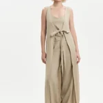 Top donna con perle in misto lino White Wise beige