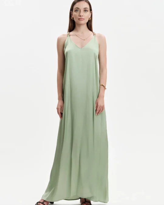 Abito lungo donna in raso con catena White Wise