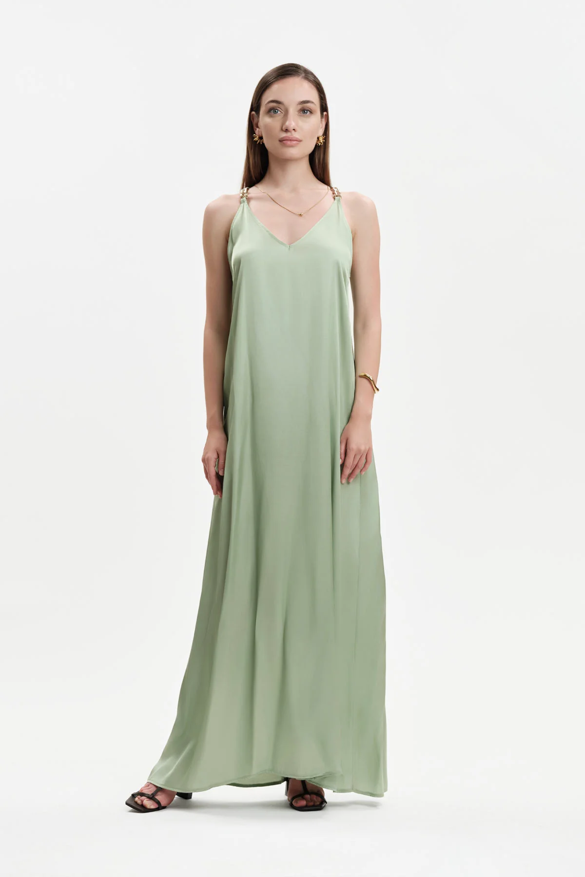 Abito lungo donna in raso con catena White Wise