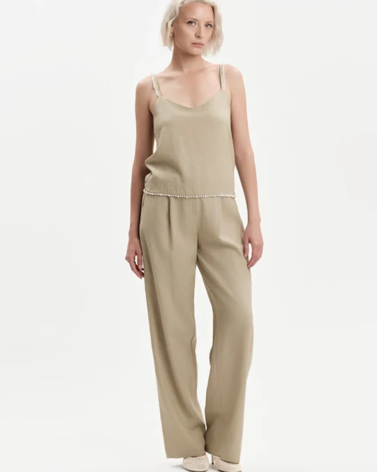 Top donna con perle in misto lino White Wise