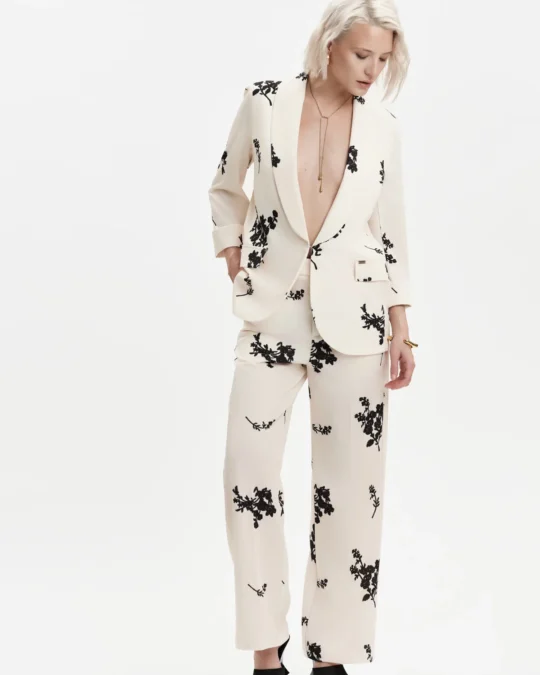 Giacca e pantalone donna con stampa floreale White Wise